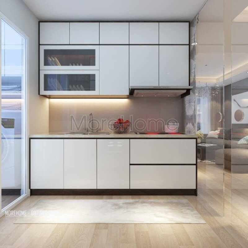 Mẫu tủ bếp hiện đại giúp cho gia chủ thuận tiện hơn trong quá trình nấu nướng Thiết kế tủ bếp chung cư