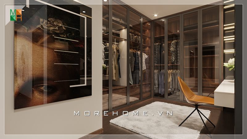 Mẫu tủ quần áo cửa kính lùa sang trọng và hiện đại thiết kế âm tường kịch trần