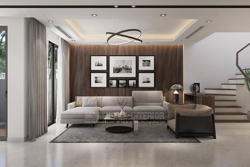 Thiết kế phòng khách mở với ý tưởng tận dụng tối đa nguồn sáng tự nhiên.